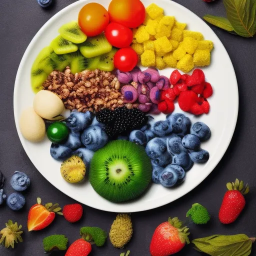 

An image of a colorful plate of food with a variety of ingredients, including fruits, vegetables, grains, and proteins, arranged in a creative way to represent a balanced and nutritious meal. The plate is labeled with a note that reads "Special